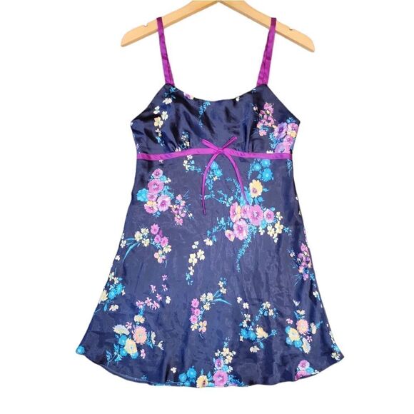 Jones New York Navy Pink Floral Slip Chemise Nightgown Dress Lingerie M - Picture 1 of 8